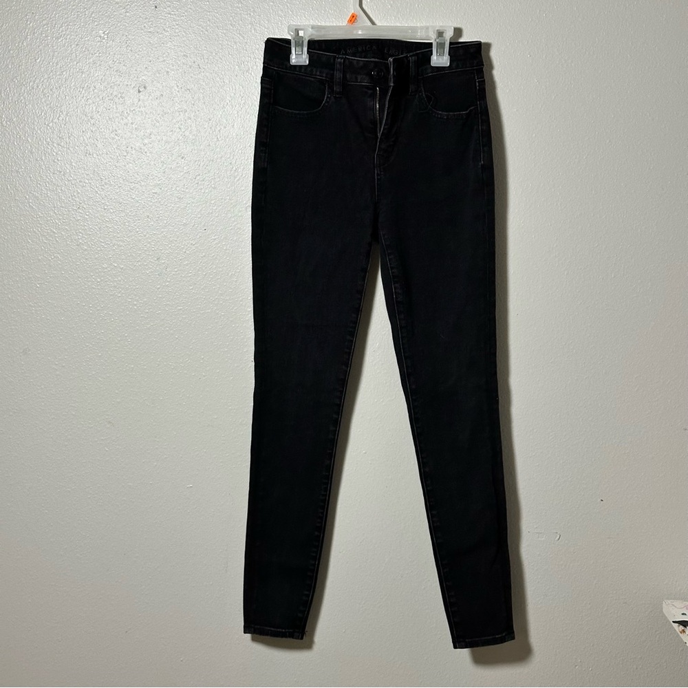 American Eagle Women Denim Hi-Rise Jegging Black Jeans Dream Stretch size 2